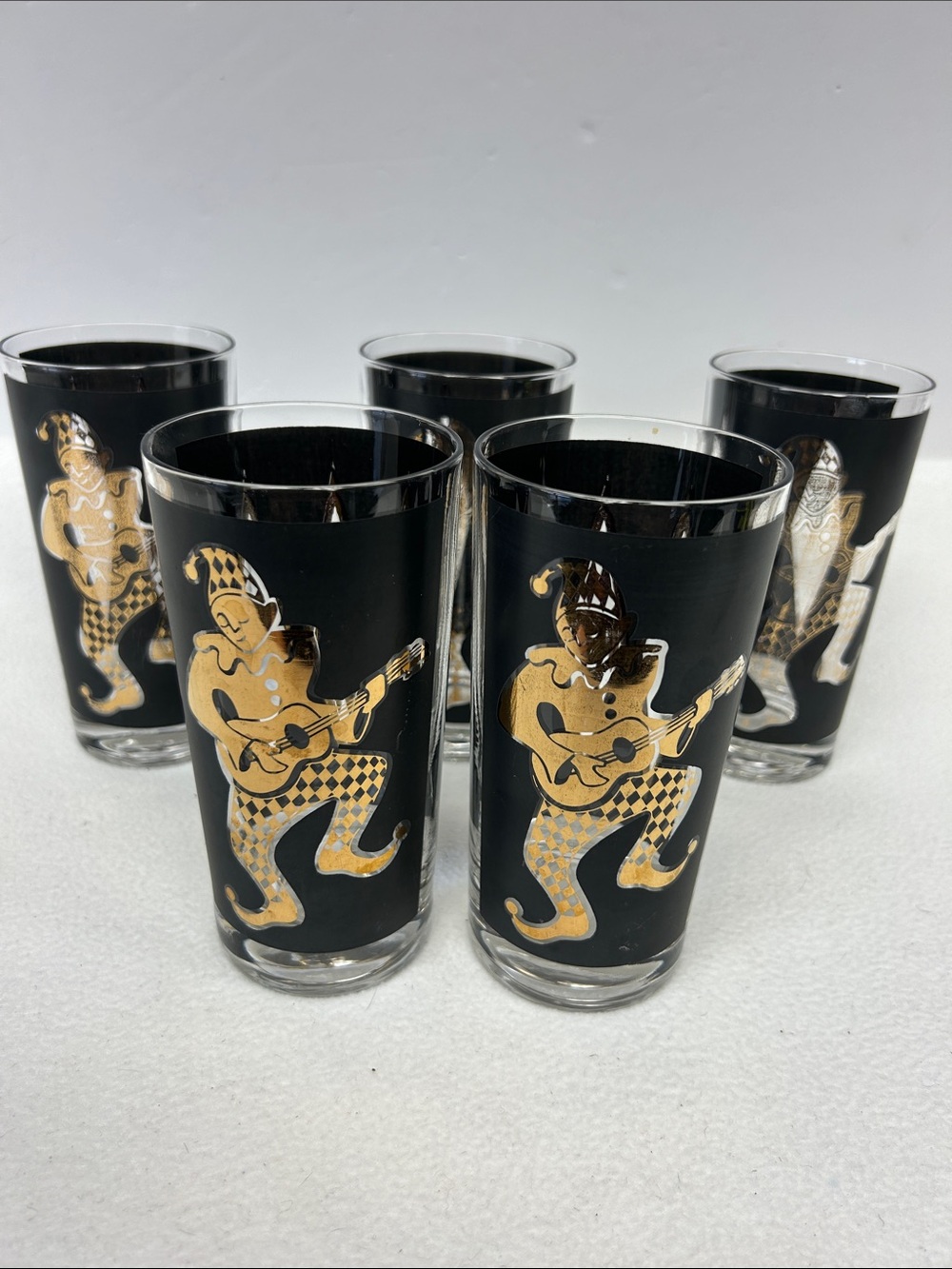 Vintage  1960’s set of 5 HELEN CONROY “Court Jester” 300ml highball glasses